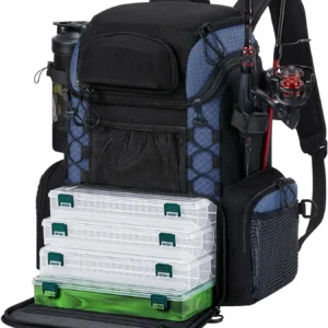 Fishing Tackle Backpack with Rod Holders & 4 Tackle Boxes, Outdoor Fishing Bag with Waterproof Rain Cover